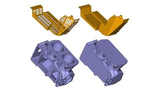 Vor und nach der Vereinfachung komplexer CAD-Modelle mit dem 3D_Kernel_IO Simplifier.  (Bild: CoreTechnologie GmbH )