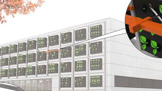 Die automatisierte Fassadenbegrünung ist modular aufgebaut. Sie soll die aufwendige und teure manuelle Pflege überflüssig machen.   (Fraunhofer IPA)