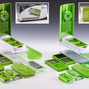 Plagiarius 2018: 1. Preis für das Küchen-Schneidgerät „Nicer Dicer Plus"
Links das Original der Genius GmbH, Limburg, Deutschland
Rechts die Fälschung von Pingyang County Leyi Gift Co., Ltd., Zhejiang, VR China

Der Fälscher kopiert unzählige Genius-Produkte - jeweils inkl. der Marke „Genius“ und dem jeweiligen Produktnamen - und bewirbt diese Online, auf Messen, auf Märkten und per Katalog. Die Schneidklingen der Fälschung sind stumpf und brechen leicht, der verwendete Kunststoff enthält gesundheitsschädliche Substanzen.