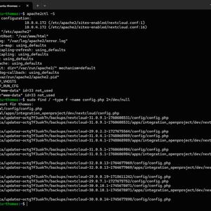 Analyse der aktiven Apache-VirtualHosts mit „apache2ctl -S“ zur Identifikation der genutzten Nextcloud-Konfiguration und des DocumentRoot-Pfads. (Bild: Joos - Nextcloud)