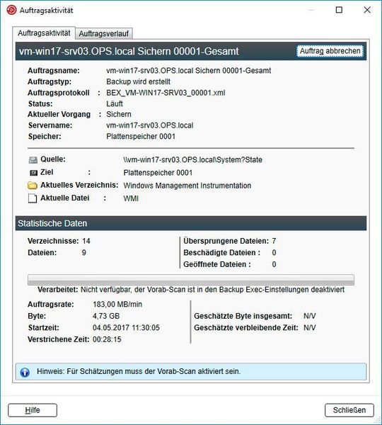 Die laufenden Backup-Aufträge lassen sich im Betrieb jederzeit überwachen. (IAIT)