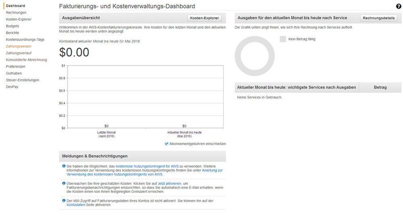 Das Dashboard zu den Kosten sollten Administratoren im Blick behalten. (AWS)