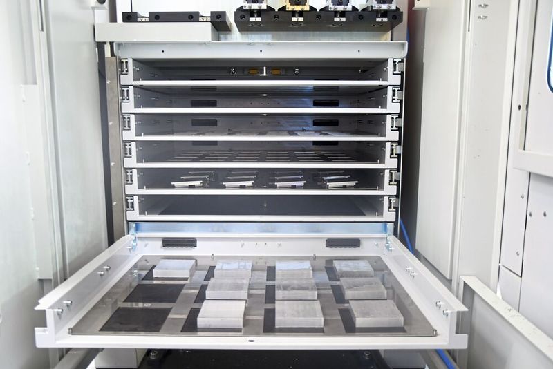 Gepuffert werden die Werkstücke in sieben Regalfächern.  (Bild: Gressel)