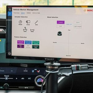 The Lexus could be driven either sportily or "sluggishly" around the handling course with the same hardware after a tap of the finger. In the latter setting, we had to drive slower because motion sickness set in.(Image: Bosch)