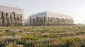 Visualisierung des geplanten Rechenzentrums in Langenhorn (Nordfriesland). Fassadenkonzept: UNIQ LAND Development GmbH mit Spine Architects, Hamburg. (Bild: Spine Architects)