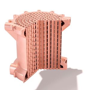 Diese Wärmetauscher-Komponente ist ein typisches Kupferbauteil, das FKM im Lasersintern additiv fertigt.(Bild:  FKM Sintertechnik)