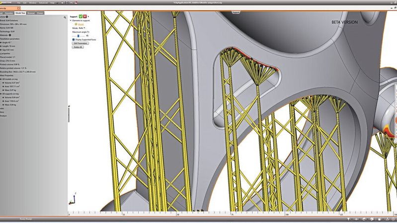 Software-Update von 4D_Additive mit innovativen Stützstrukturen für den Metalldruck.(Bild:  Core Technology)