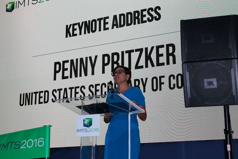 Secretary of Commerce Penny Pritzker delivered the keynote remarks at the opening ceremony of IMTS on 12 September. Speaking before hundreds of attendees, Secretary Pritzker highlighted the Department of Commerce’s role in strengthening America’s manufacturing industry. (Schulz)