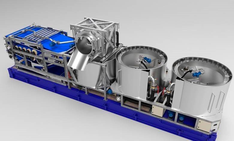 3D-Grafik der neuen Anlage von Sülzle Klein zur mobilen, platz- und stromsparenden Entwässerung von Teichschlämmen (Sülzle)