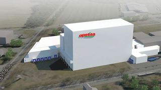 Modellansicht des neuen Apetito Tiefkühllagers in Rheine (Kardex Mlog)