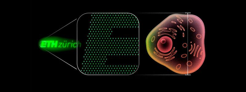Dieses Logo der ETH Zürich besteht aus 2.800 Nano-Leuchtdioden und ist mit einer Höhe von 20 Mikrometern ähnlich groß wie eine menschliche Zelle. Ein einzelner Pixel misst rund 0,2 Mikrometer. In Dieser Auflösung ließe sich der folgende Beitrag rund 2.000 Mal auf die Fläche eines Satzpunktes abdrucken.(Bild:  Amanda Paganini / ETH Zürich)