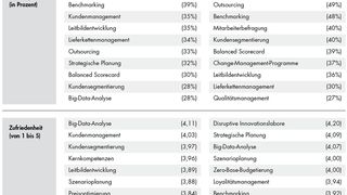 Big-Data-Analyse taucht in den Top 10 der meistgenutzten Managementinstrumente 2015 nicht einmal auf. Stattdessen ganz oben: Kundenmanagement und Outsourcing. (Bild: Bain)
