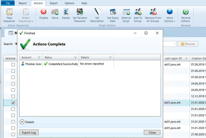 Auch Aktionen, wie das Sperren von Benutzern kann mit AD Tidy durchgeführt werden. (Bild: Joos / Cjwdev)