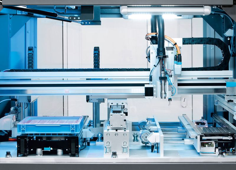 Die in OPAK aufgebaute exemplarische Industriezelle zeigt, wie eine flexible Anlage in der Fabrik der Zukunft funktionieren kann. (Festo AG & Co. KG)