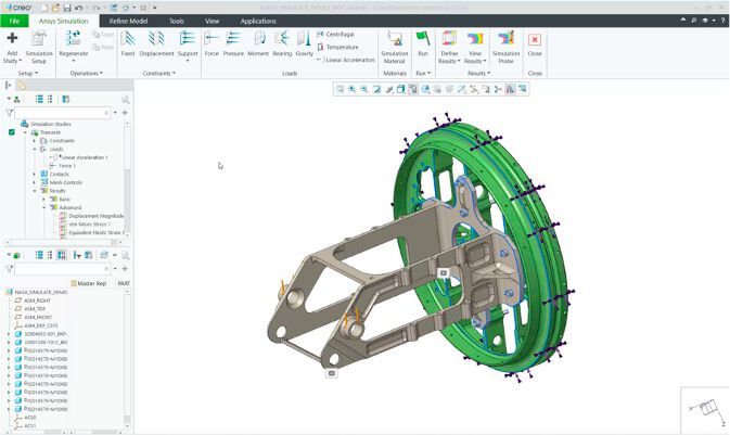 Creo Simulation Live basiert auf Ansys-Technologien und berechnet während des Konstruierens quasi in Echtzeit die Festigkeit und andere Eigenschaften eines Bauteils. Mit Creo 11 kommt nun die konjugierte Wärmeübertragung als Simulation hinzu.  (Bild: PTC)
