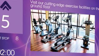 Das interaktive Diplay informiert z.B. über das lokale Wetter und die Einrichtungen eines Gebäudes - hier über den Fitnessraum im Erdgeschoss. (Bild: Otis)