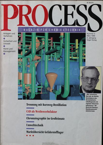März 1996   Top Themen:  - Trennung mit Kurzweg-Destillation - CAD als Wettbewerbsfaktor - Chromatographie im Großeinsatz - Umwelttechnik - Marktübersicht Gefahrstofflager (Bild: PROCESS)