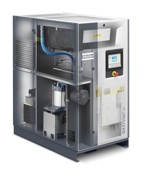 Durch die Erhöhung des Volumenstroms ist ein VSD+-Kompressor auch unter Vollast effizienter an ein nicht drehzahlgeregelter Kompressor. (Bild: Atlas Copco)