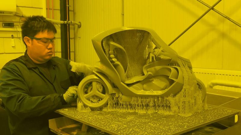 Doch die Stereolithographie ist nicht nur für kleine Teile anwendbar, wie Speedpart betont. Hier ist damit ein Bauteil mit einer maximalen Kantenlänge von 1.000 Millimetern entstanden – und zwar in einem Step, so dass es kein Verkleben nebst Nacharbeit mehr braucht. (Bild: Speedpart)