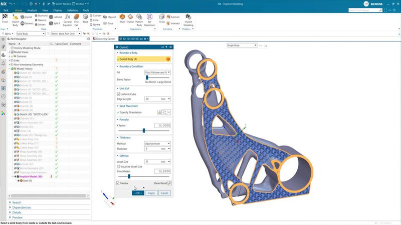 Mit der gyroiden Gitterfüllung können Konstrukteure leichte, optimierte Formen entwickeln, die die Vorteile der additiven Fertigung nutzen. (Bild: Siemens Digital Industries Software)