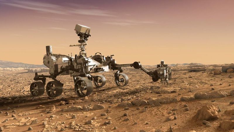 Der Mars-Rover Perseverance wird nach Anzeichen von früherem Leben suchen und Gesteinsproben sammeln, die schließlich mit Folgemissionen zur Erde zurückgebracht werden sollen. (NASA/JPL-Catech)