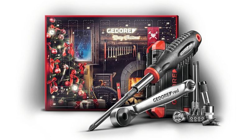 Der Gedore-Adventskalender bietet ein vielseitiges Set aus Bits, Steckschlüsseleinsätzen und einer Mini-Bit-Knarre für flexible Anwendungen. (Bild: Gedore)
