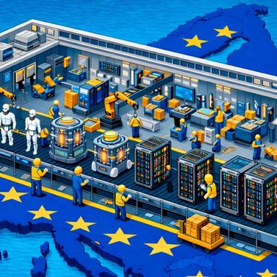 Der EU-Rat schafft einen Rechts- und Finanzrahmen für die Koordinierung von Ausschreibung, Bau und Betrieb von „KI-Gigafabriken“, aber auch die Förderung des Quanten-Ökosystems durch die Initiative EuroHPC.  (Bild: GPT-Image / KI-generiert)