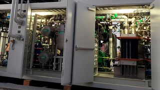 Ausschnitt eines 1-Megawatt-Elektrolyseurs von Plug Power zur Erzeugung von Wasserstoff für Gabelstapler. (Bild: Plug Power)