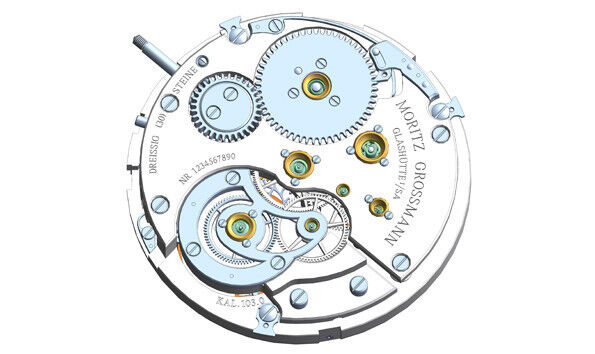 CAD-Modell in Solid Edge des Benu-Toubillon-Uhrwerkes. (Bild: Grossmann Uhren)