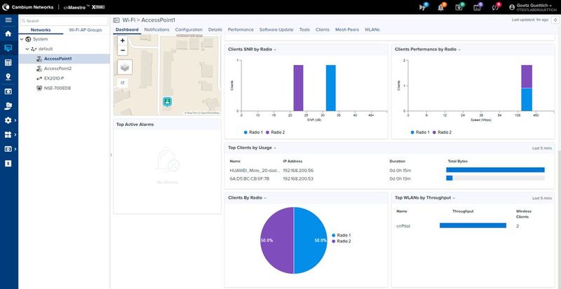 Das Dashboard eines Access Points informiert unter anderem über die Signal-to-Noise-Ratio (SNR). (Bild: Cambium Networks - IT-Testlab Dr. Güttich)