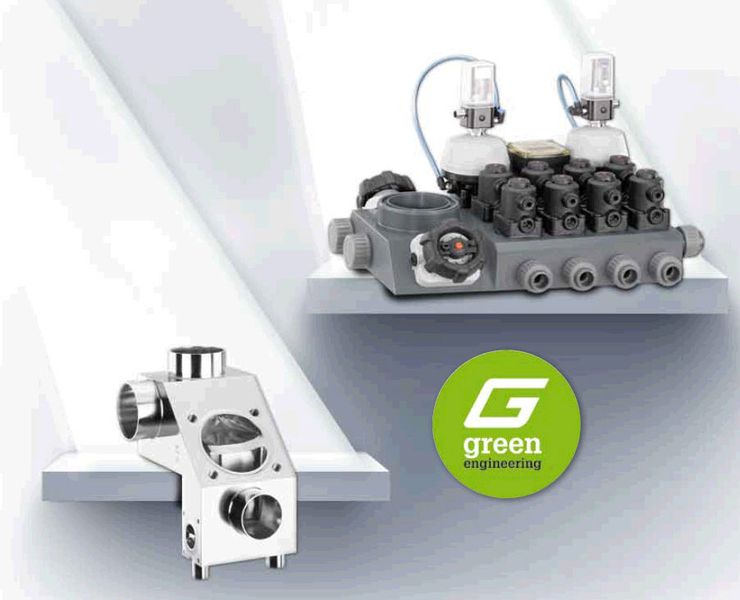 Bühne frei zugunsten der Umwelt: Kompakt gebaute Mehrwegeventilblöcke fassen verschiedene Komponenten auf engstem Raum zusammen. Das schont Ressourcen, senkt Transport- und Betreiberkosten, verkürzt Montagezeiten und spart damit Manpower und Energie. (Bilder: Gemü; [M]-Frank) (Archiv: Vogel Business Media)