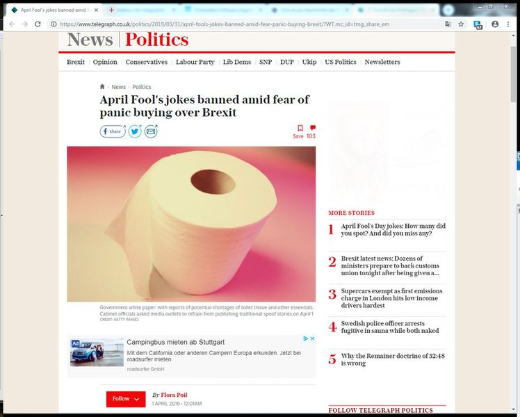 Mit dem Brexit ist nicht zu spaßen: Am 1. April 2019 verkündete der  