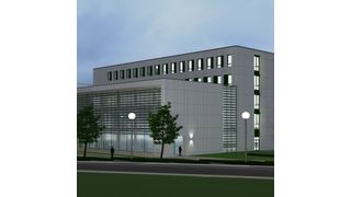 Die Grafik zeigt den Blick auf den Neubau aus südlicher Richtung. Die neue Wago-Zentrale wird aus zwei jeweils fünfgeschossigen Büroeinheiten und einem leicht wirkenden Vorbau bestehen. (Bild: Plenge + Plenge)