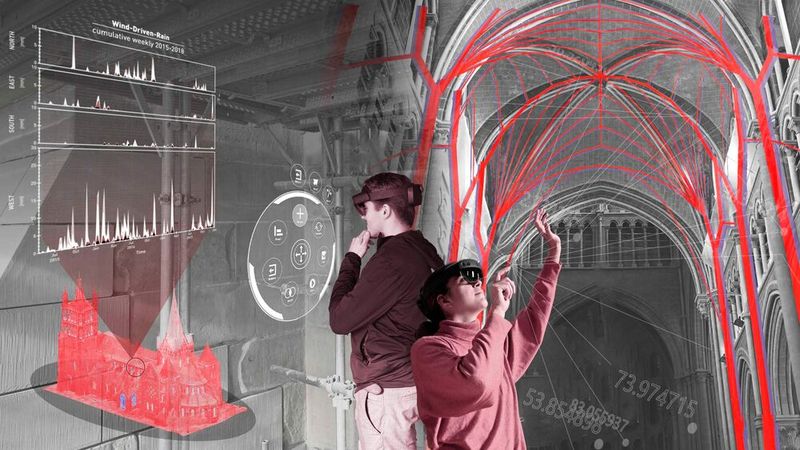 Das Projekt «Heritage++» richtet sich an verschiedene Nutzergruppen: Fachpersonen können vor Ort Zusatzinformationen zu den Bauelementen abrufen. Für die Öffentlichkeit werden so die Kräfte, die in einer gotischen Deckenkonstruktion wirken, sichtbar. (Bild: ETH Zürich / Professur für Physikalische Chemie von Baustoffen)