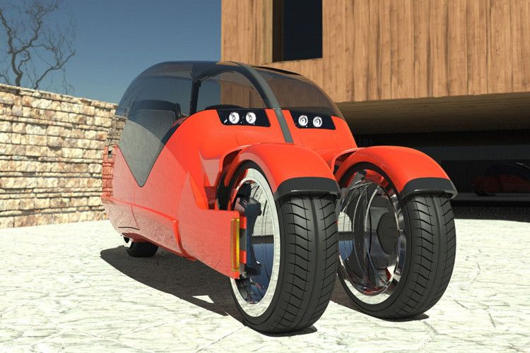 Schrullige Idee des US-Journalisten Mark Wilson: Der Lanesplitter ist ein Auto, das sich bei Bedarf in zwei Motorräder teilen lässt. (Foto: Argodesign)