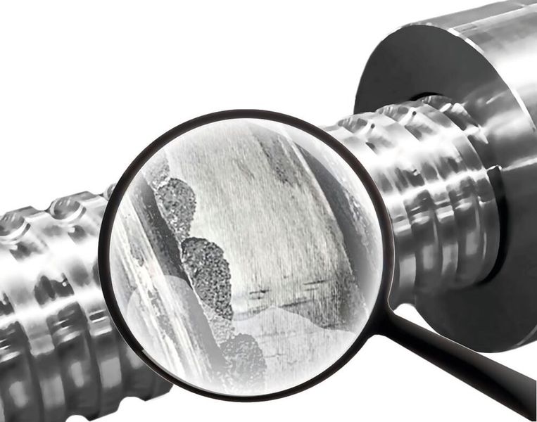 Bild 4: Schäden am Kugelgewindetrieb wie Abplatzungen auf den Kugellaufbahnen können die Folge einer unzureichenden Schmierung oder einer zu hohen Belastung sein.  (Bild: Pictureboy Creative 2006)