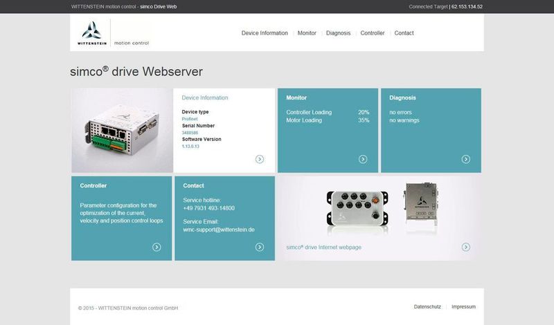 Schafft mehr Transparenz: die Startseite des Simco-Webserver im Internet. (Wittenstein Motion Control)