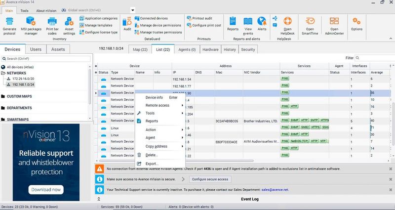 Die Verwaltungsoberfläche von Axcence nVision steht nach der Installation und dem ersten Scanvorgang zur Verfügung. (Bild: Joos - Axence)