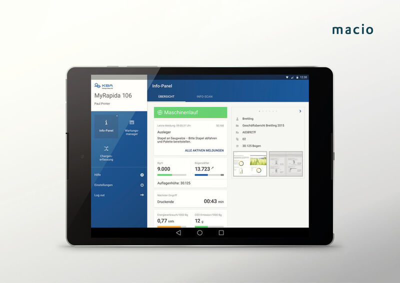 Die KBA Rapida App erweitert den Leitstand von Druckmaschinen und ermöglicht Kontrolle und Wartung über ein mobiles Endgerät. (Macio)