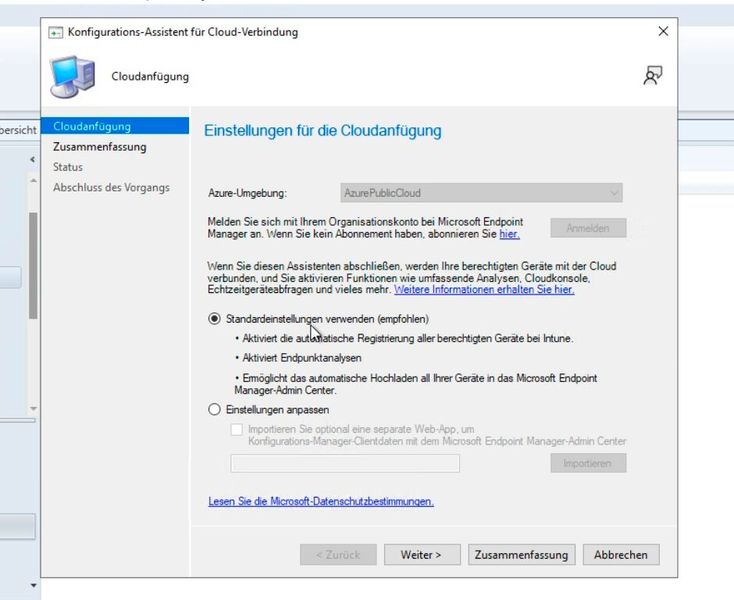 Nach erfolgreicher Authentifizierung an der Cloud, kann der Assistent fortgeführt werden. (Bild: Microsoft / Joos)