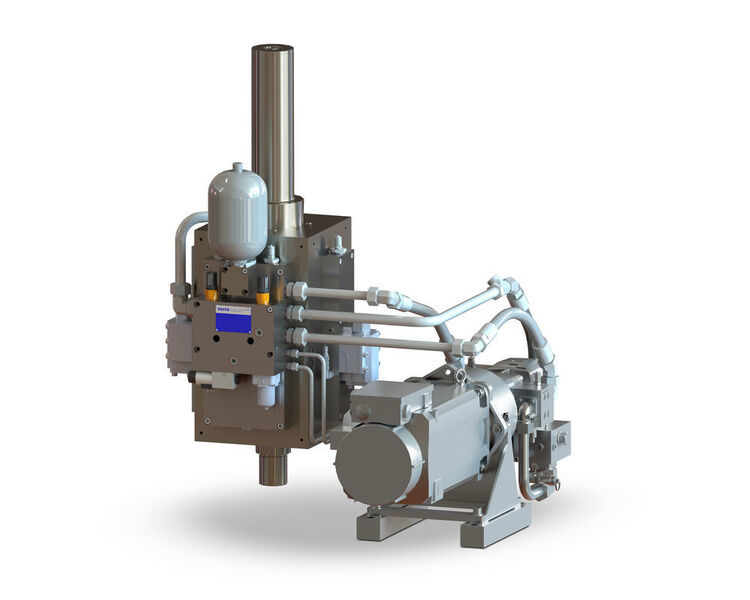 Der hydraulische Pressenantrieb PDSC bietet eine maximale Presskraft von 10.000 kN und vereint dabei hohe Dynamik und gesteigerte Effizienz. (Voith)