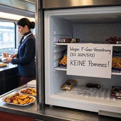 Keine Pommes mehr im Bordbistro der Deutschen Bahn – Grund dafür ist u.a. die F-Gase-Verordnung (Symbolbild). (Bild: Gemini / KI-generiert)