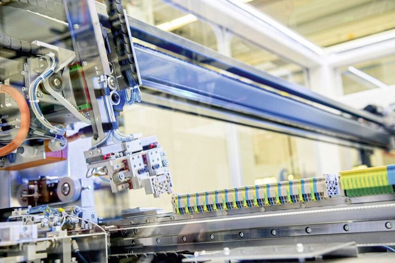 Heute werden digitalen Modelle des Weidmüller Configurators (WMC) nach der Bestellung direkt in die automatisierte Tragschienenmontage übertragen, wo die Bestellung ohne manuelle Zwischenschritte montiert wird. (Weidmüller)