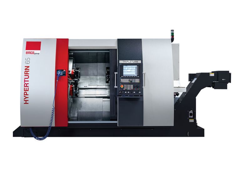 Emco Hyperturn Tripleturn, mit drei unabhängigen WZ-Systemen inkl. 3x Y-Achsen. (Emco)