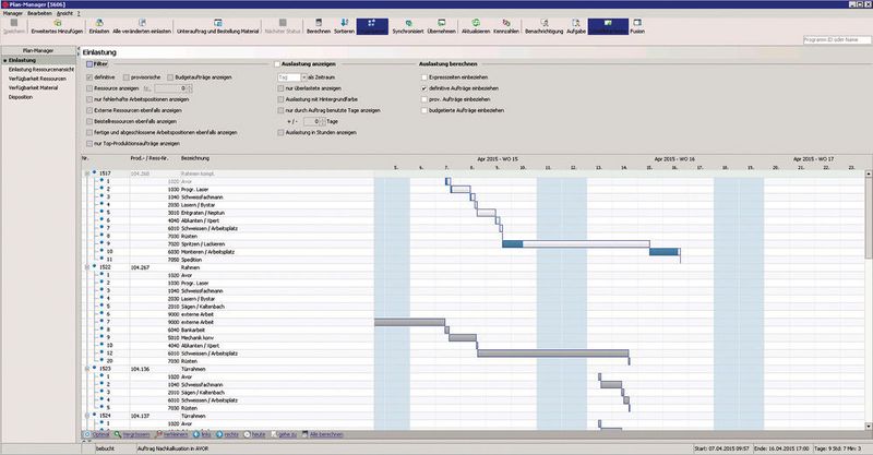 Im Planmanager werden die Material- und Arbeitsabläufe für die Produktion kompletter Anlagen überwacht. (S Combi)