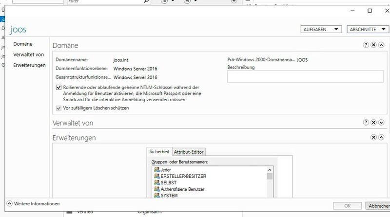 Anpassen der Einstellungen und Berechtigungen einer Domäne. (Bild: Microsoft / Joos)