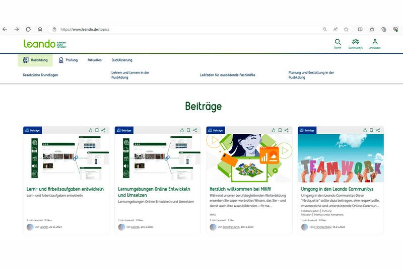 Das neue Online-Portal Leando soll Ausbildende und Prüfende unterstützen und weiterbilden.