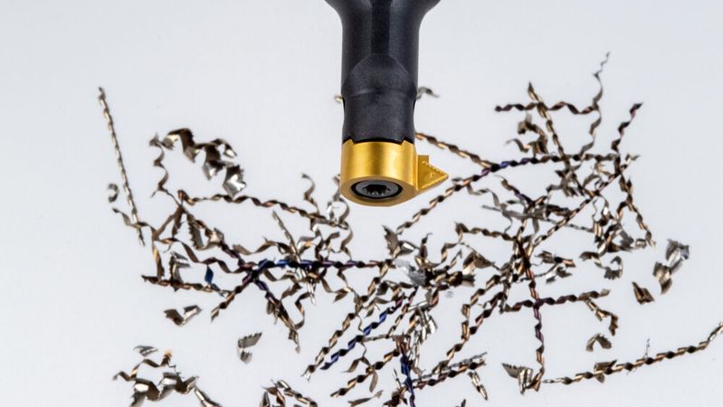 Thread turning with a laser-machined chip-breaker geometry produces chips that can be guided out of the machining zone in a controlled manner while maintaining the same cutting parameters.(Source:  Simtek)