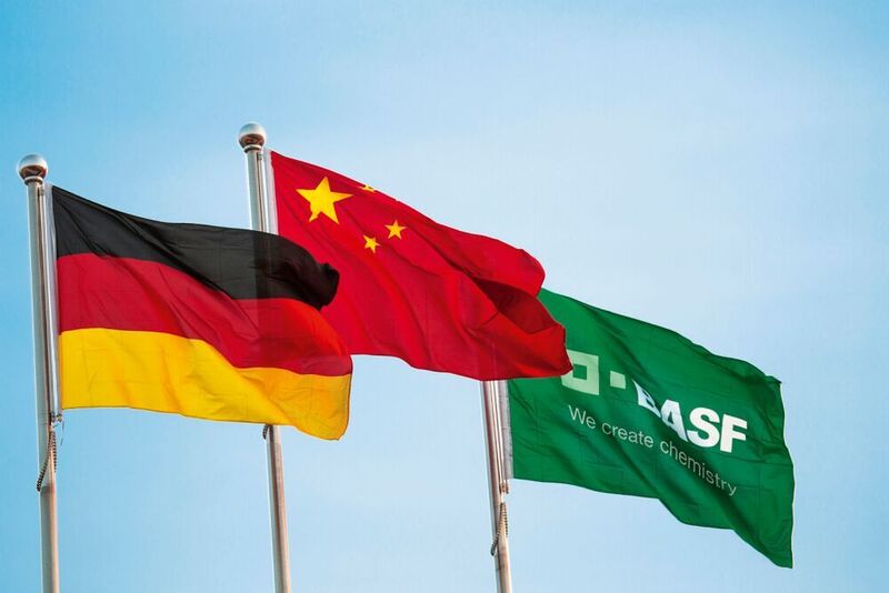 Flags at a BASF plant in China. (BASF )