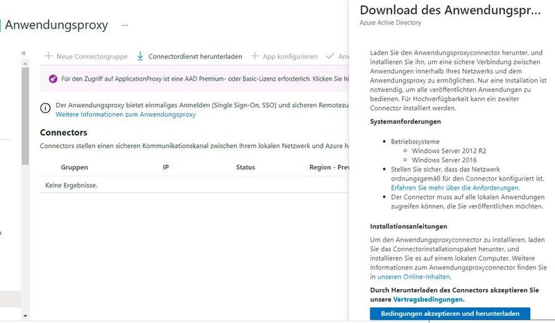 Die Installationsdateien des Azure AD-Anwendungsproxy-Clients stehen direkt im Portal zur Verfügung. (Joos)